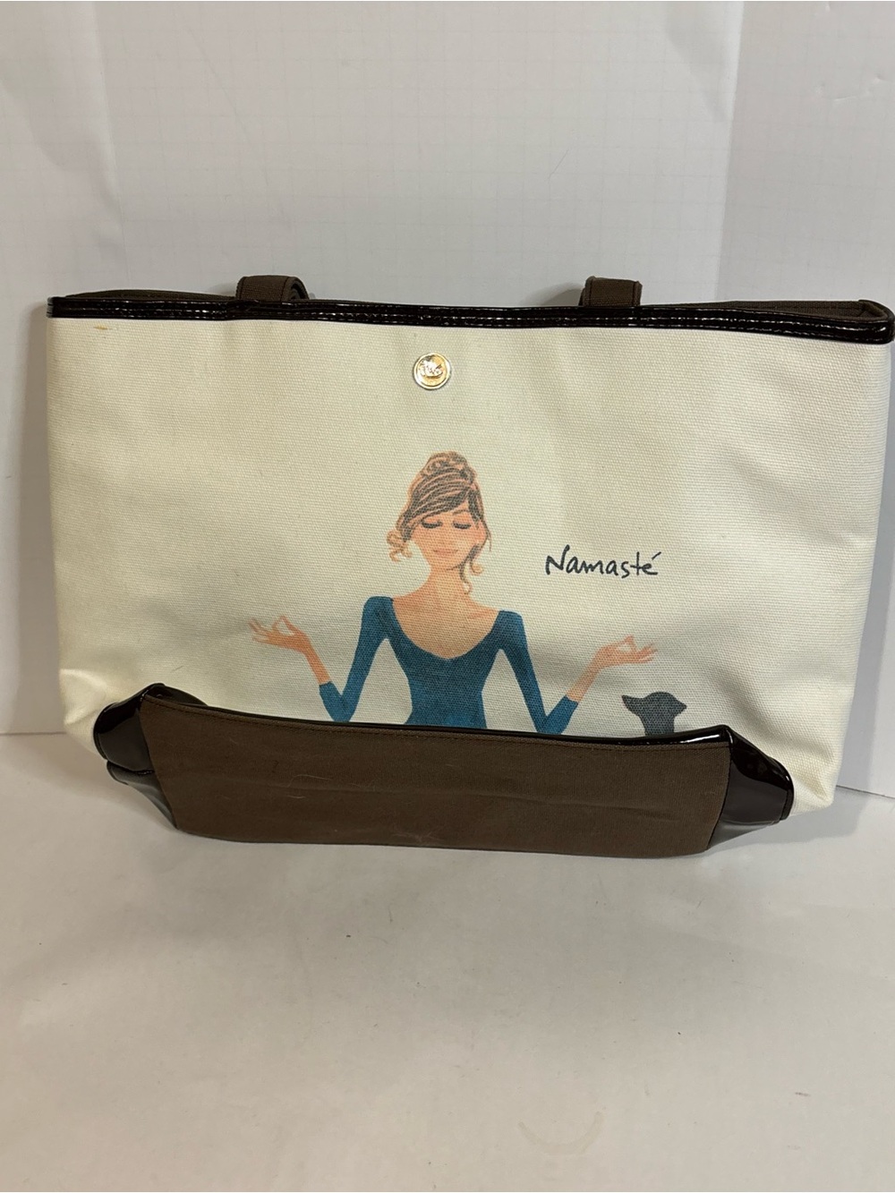 Namasté Canvas Tote in White with Brown Trim